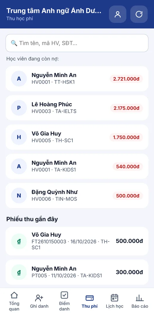 Thu học phí trên điện thoại