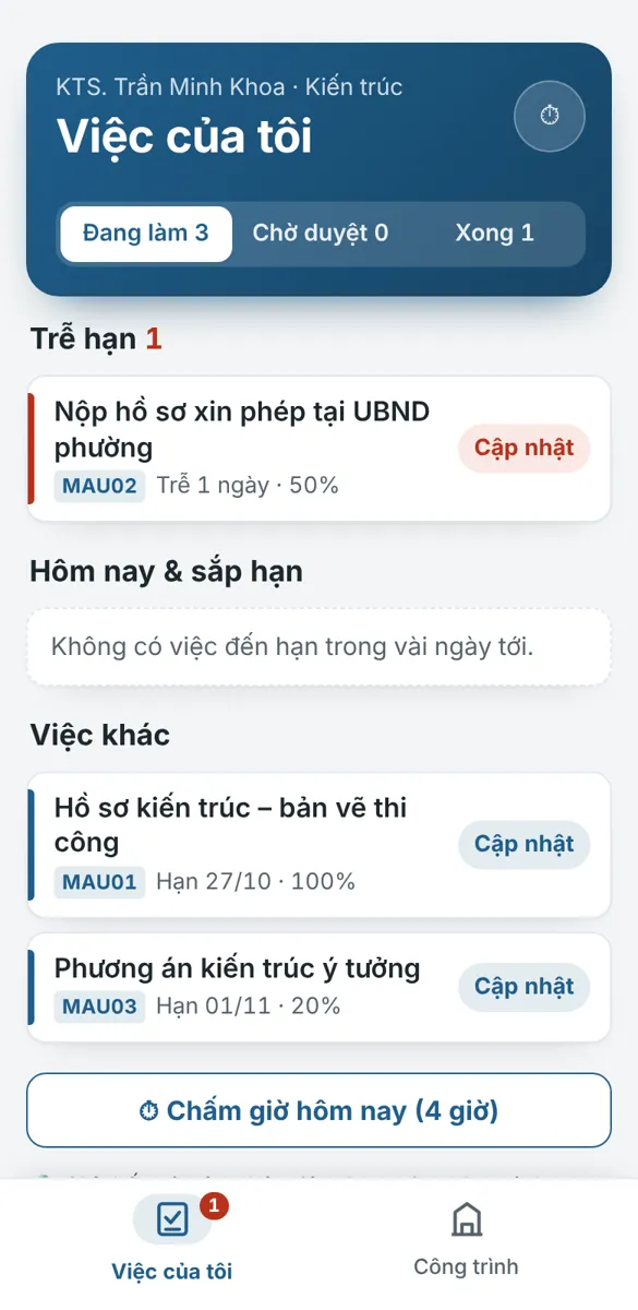 Việc của tôi – màn hình nhân viên