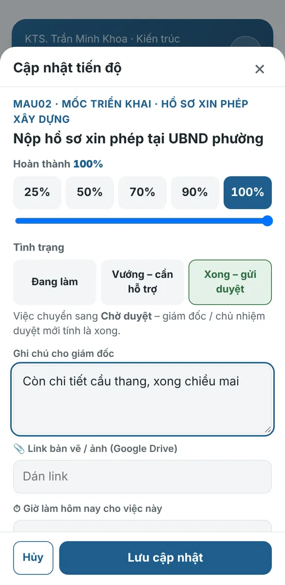 Giám đốc duyệt cập nhật